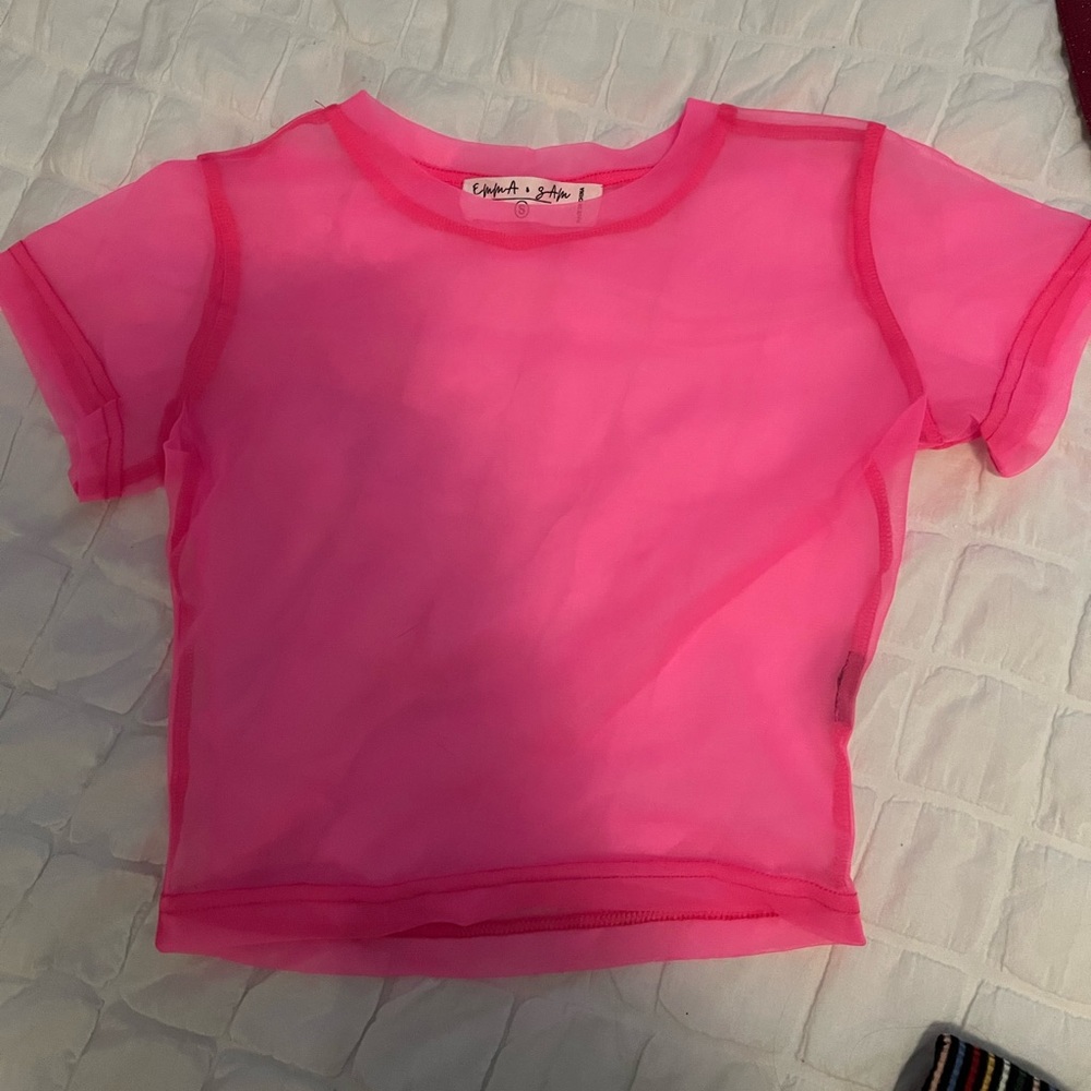 Mesh hot pink crop top